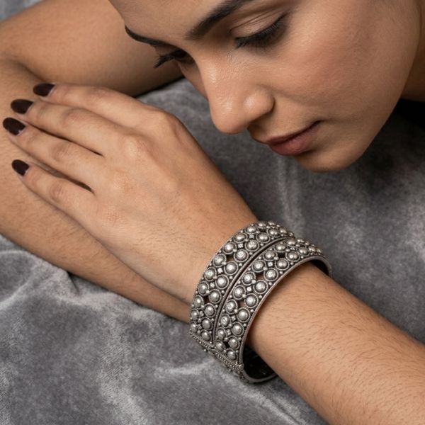 Domed Silver Hinged Bangles