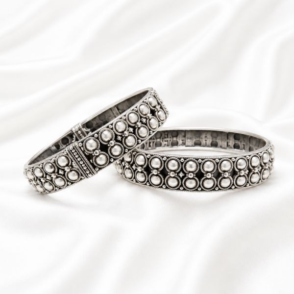 Domed Silver Hinged Bangles