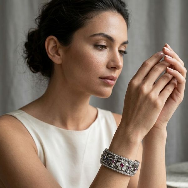 Floral Beaded Hinged Bangles