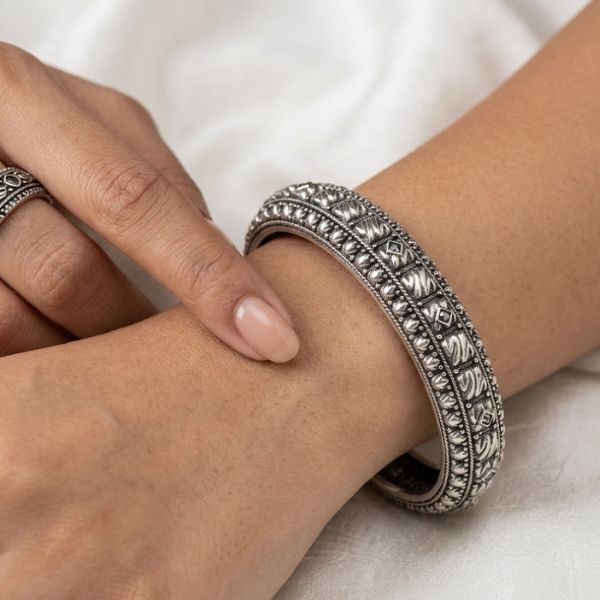 Herringbone Silver Bangles