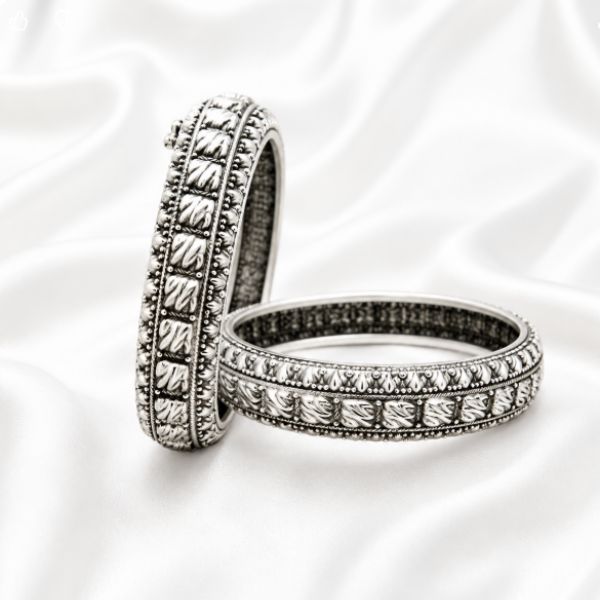 Herringbone Silver Bangles