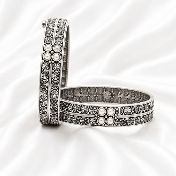 Domed Filigree Silver Bangles