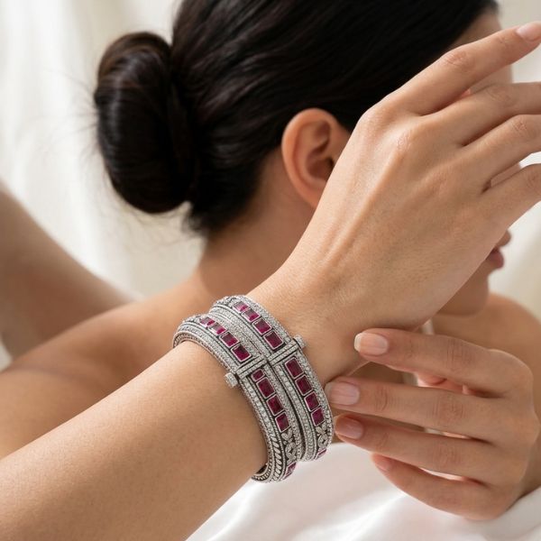 Square Stone Hinged Bangles