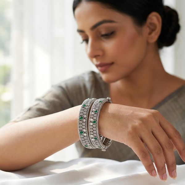 Teardrop Stone Hinged Bangles
