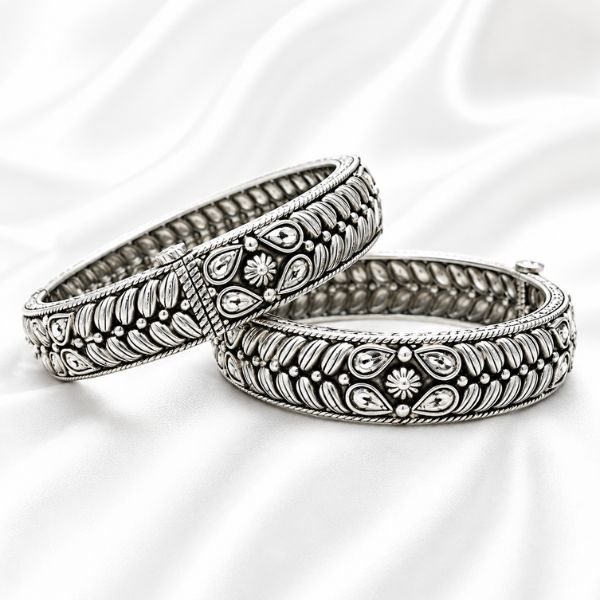 Etched Paisley Hinged Bangles