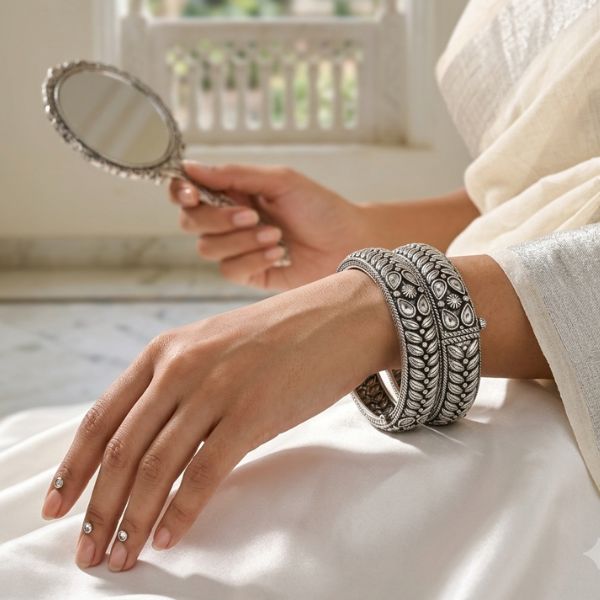 Etched Paisley Hinged Bangles