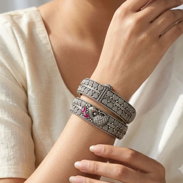 Beaded Bird Hinged Bangles