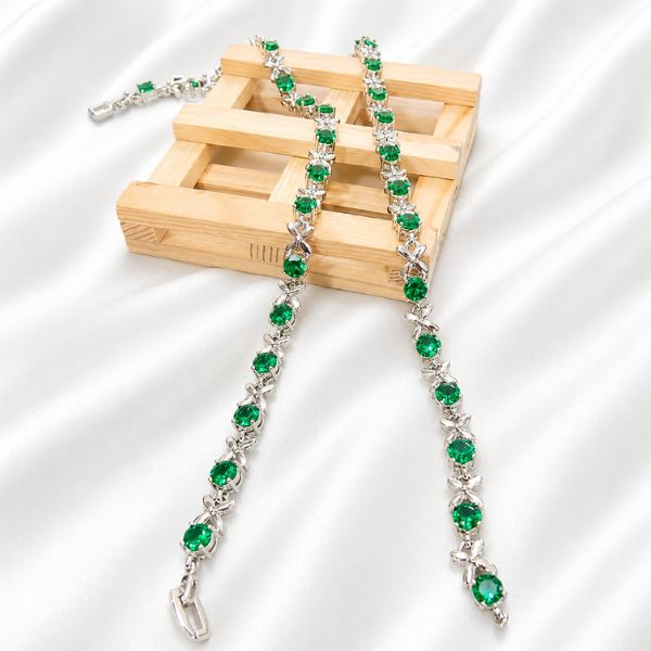 Emerald Bloom Sterling Silver Anklet