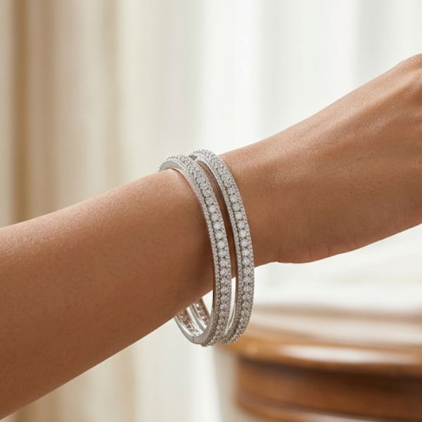 Diamond Gleam Sterling Silver Bangle