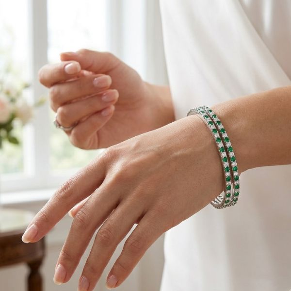 Emerald Grace Sterling Silver Bangle