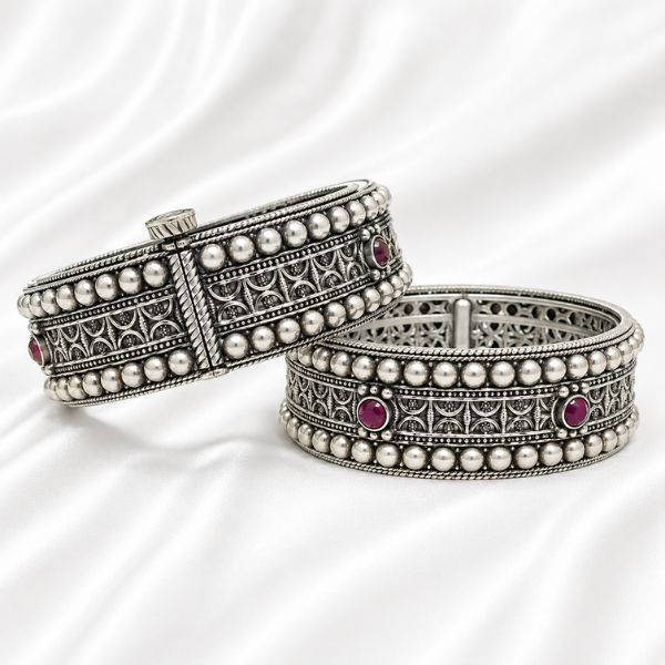 Pearl & Gem Hinged Bangles