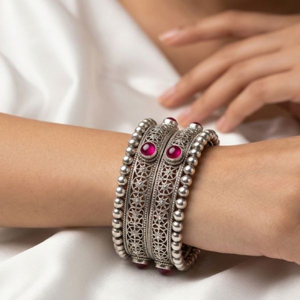 Pearl & Gem Hinged Bangles