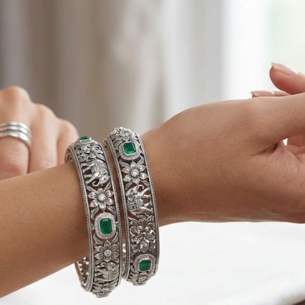 Elephant Green Hinged Bangles