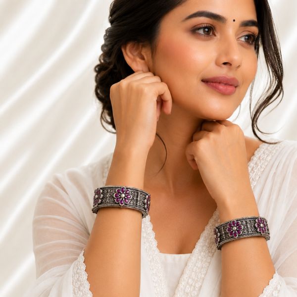 Purple Floral Filigree Bangles