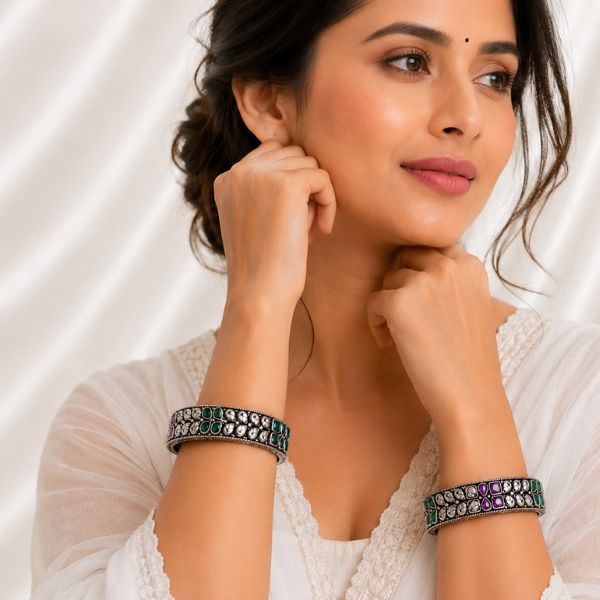 Leaf & Square Hinged Bangles