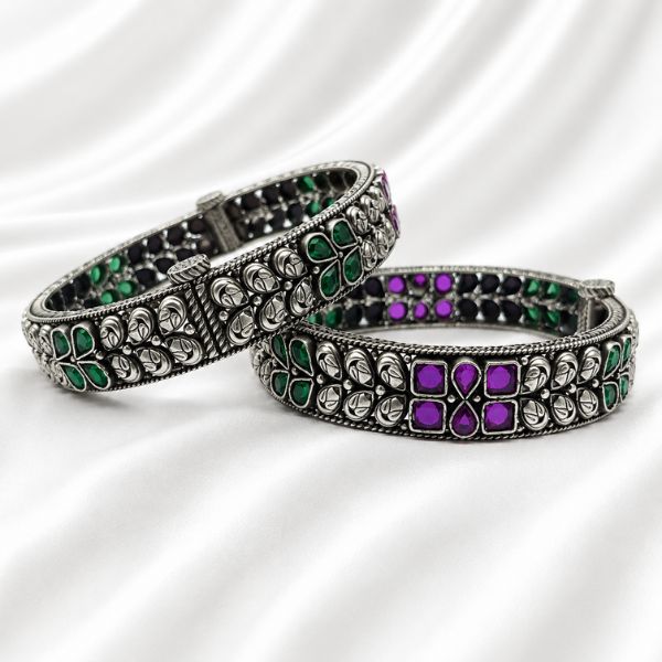 Leaf & Square Hinged Bangles